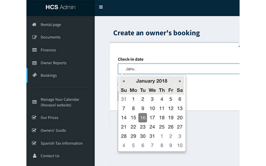 Book a stay - Owners Calendar